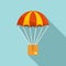 Parachuting parcel icon, flat style