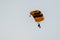 Parachuting US soldier against a cloudy sky
