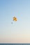 Parachutist against the background of downtown, Antalya stock photo
