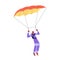 Parachutist flying. Skydiver parachuting, skydiving, floating in height. Happy excited sky jumper flies. Extreme sport