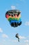 The parachutist under a multi-colour parachute
