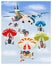 Parachutists jump from an airplane on parachutes. Cheerful children s illustration
