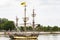 Parade of very old historical boats galleon on the river Seine for Armada, France