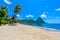 Paradise beach at Soufriere Bay with view to Piton at small town Soufriere in Saint Lucia, Tropical Caribbean Island