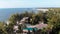 Paradise Coast Resort with Palm Trees and Hotels by Ocean, Zanzibar, Aerial view