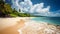 Paradise cove, captivating tropical beach, swirling clouds, and tranquil waters