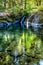 Paradise creek swimming hole with water and a short waterfall in the center on the lower Rogue River