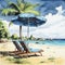 Paradise Found: Idyllic Tropical Beach with Deck Chairs and a Parasol