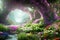 Paradise garden full of flowers, beautiful idyllic background with many flowers in eden, 3d illustration. Generative Ai