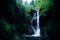 Paradise jungle forest with beautiful waterfall in green lush of Erawan park in Kanchanaburi, Thailand. Emerald pond and