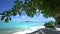 Paradise place. Camera is moving from beach to blue lagoon in Maldives fantastic view 4K