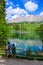 Paradise scenery at Karersee Lago di Carezza, Carezza lake in Dolomites of Italy at Mount Latemar, Bolzano province, South tyrol