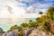 Paradise Scenery of Tulum at tropical coast and beach. Mayan ruins of Tulum, Quintana Roo, Mexico