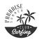 Paradise summer, surfing club logo template, black and white vector Illustration