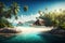Paradise tropical island with palm trees and a deserted beach. Generative AI