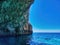 Paradise tropical landscape, wild nature, turquoise water. Riding in boat around the limestone mountains. Travel and vacation