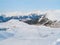 Paradiski winter ski resort, France town and slopes aerial view