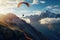 Paraglider with backpack on the top of the mountain, Embark on an exhilarating mountain adventure!, AI Generated