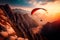 Paraglider flying over landscape from the background beauty nature mountain landscape of the sky. Paragliding Sports