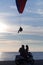 Paraglider flying at sunset in Olu Deniz, Turkey