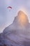 Paraglider over Matterhorn, Swiss Alps, Switzerland