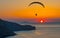 Paraglider pilot fly in sky on beauty nature mountain and sea landscape