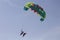 Paraglider with a saddle for people. Parasales - water parachutes. Bright colours