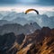 Paraglider soaring photo realistic illustration - Generative AI.