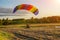 paraglider takes off from the ground