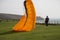 Paraglider taking of at praa sands cornish coast