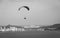 Paragliders flying over the city of Santos and Sao Vicente, Brazil