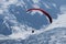 Paragliders looking for thermals amongst the snow caps of the Monte Blanc Massif, Chamonix,