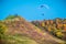 Paragliding in fall nature, Kernave hills