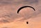 Paragliding flying on the sky sunset background