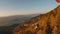 Paragliding freedom, free flying proximity above autumn forest nature mountains with rocky cliffs