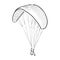 Paragliding man sketch. Paraglide wing and harness for sky flights. Monochrome hand drawn vector illustration isolated