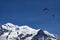 Paragliding over Mont Blanc massif in the French Alps above Chamonix.