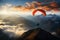 Paragliding with Para-motor at sunset mountain with amazing view Generative AI