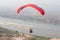 Paragliding in the sky. Paraglider  flying over Landscape from Beautiful View Mekong River