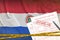 Paraguay flag and Health insurance claim form with covid-19 stamp. Coronavirus or 2019-nCov virus concept