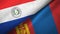 Paraguay and Mongolia two flags textile cloth, fabric texture