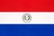 Paraguay national fabric flag, textile background. Paraguayan state official sign