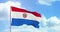 Paraguay politics and news. Paraguayan national flag on sky background footage
