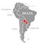Paraguay red highlighted in continent map of South America