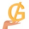 Paraguayan guarani in female hand. Money in hand. Earn money, salary symbol. Flat vector illustration