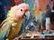 Parakeet painting on small easel