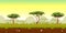 Parallax forest fantasy landscape with tree grass, sky, soil seamless in cartoon style. Tropical warm scene. Ui game