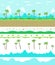 Parallax ready Game background layers. Seamless pattern tileable. Landscape with a jungle palm trees and volcano