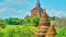 Parallax scrolling of small stupas against the Htilominlo Temple, Bagan, Myanmar