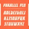 Parallel pen vector font. Strong alphabet lettering. Latin letters.